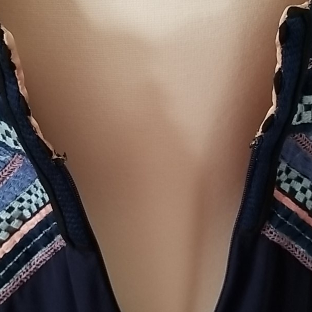 BCBGMaxAzria Elva Navy Blue Embroidered Cutout Maxi Dress Runway Size 10 - Picture 9 of 17